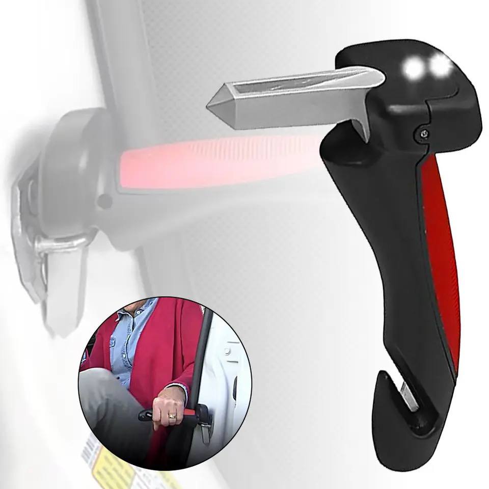 Drundy Car Handle 4 in 1 (Handle Aid, Escape Hammer, Seatbelt Cutter, LED Flashlight)