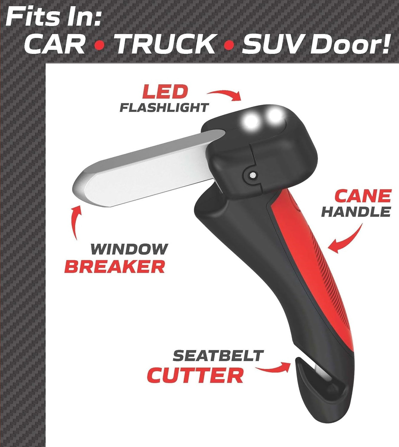 Drundy Car Handle 4 in 1 (Handle Aid, Escape Hammer, Seatbelt Cutter, LED Flashlight)