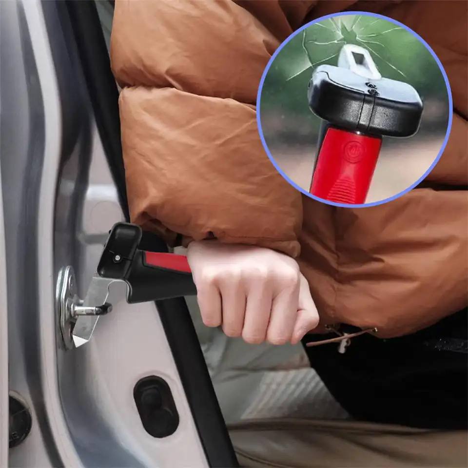 Drundy Car Handle 4 in 1 (Handle Aid, Escape Hammer, Seatbelt Cutter, LED Flashlight)