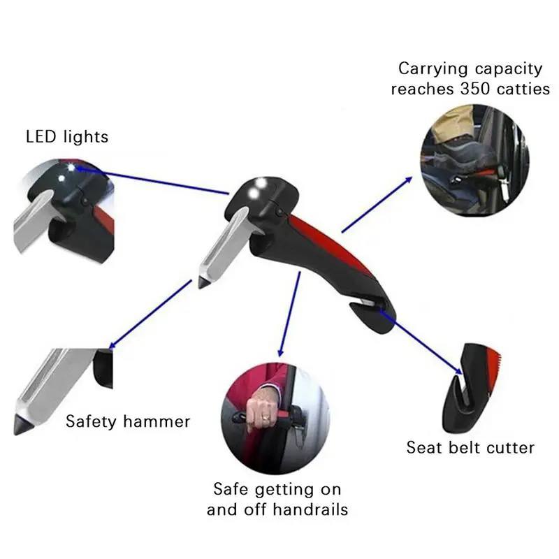 Drundy Car Handle 4 in 1 (Handle Aid, Escape Hammer, Seatbelt Cutter, LED Flashlight)