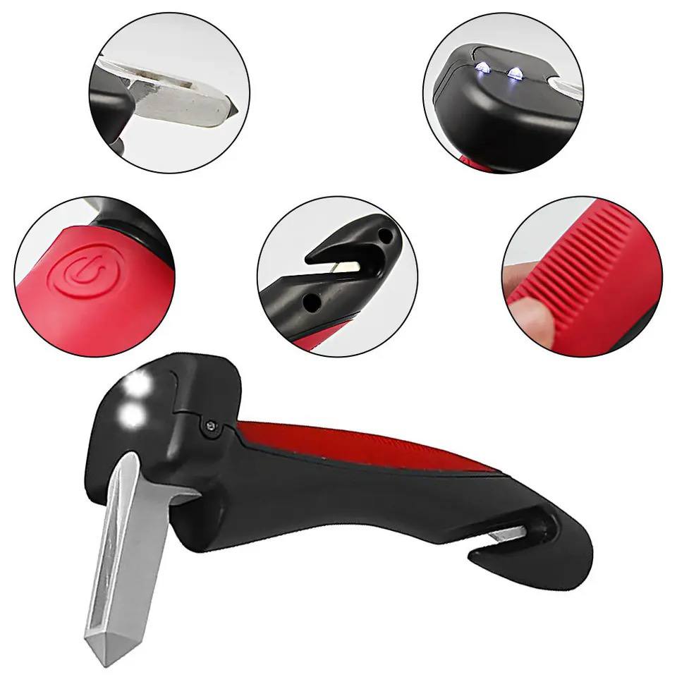 Drundy Car Handle 4 in 1 (Handle Aid, Escape Hammer, Seatbelt Cutter, LED Flashlight)